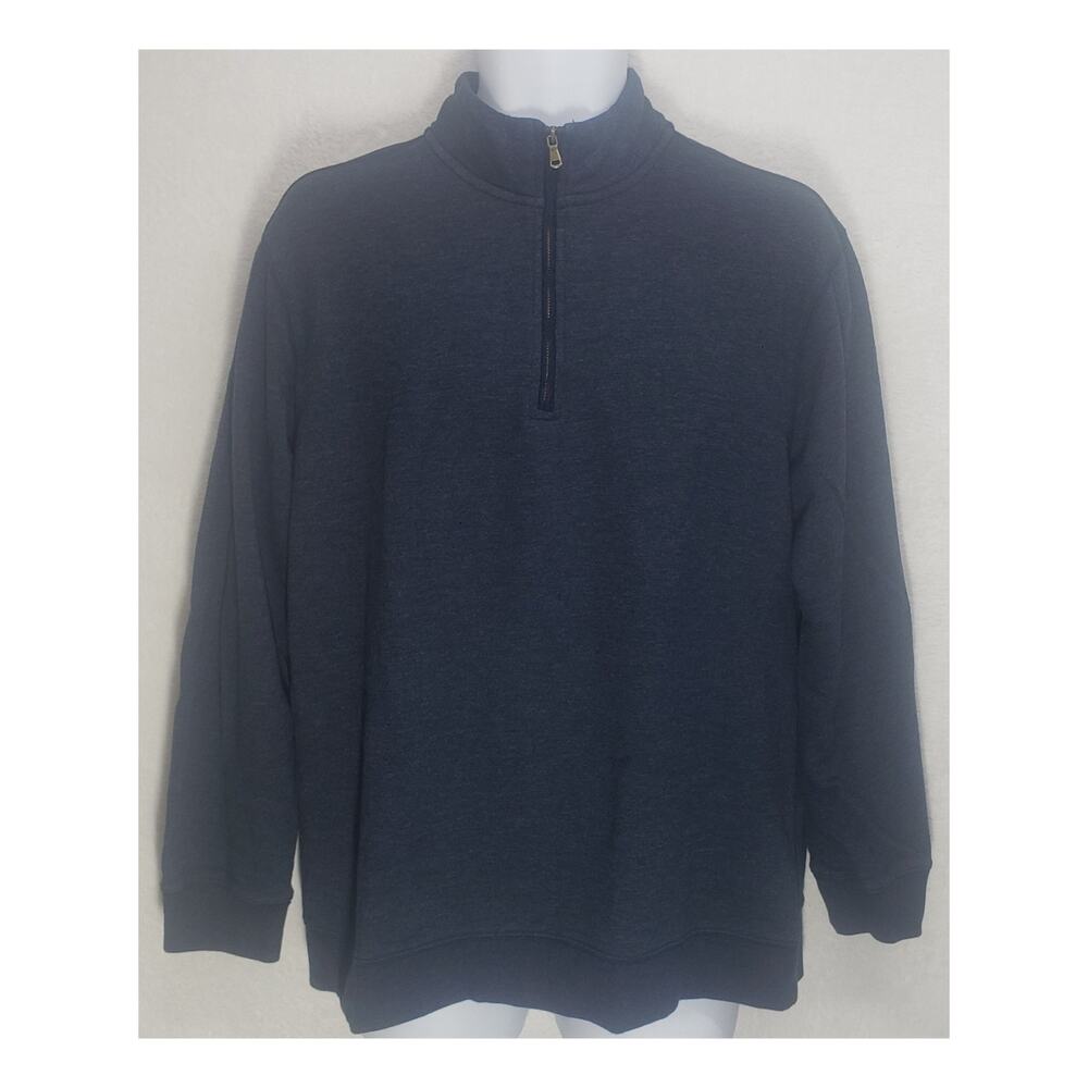 George Mens L Blue Quarter Zip Knit Sweater Cotton Blend Dadcore Preppy Cozycore